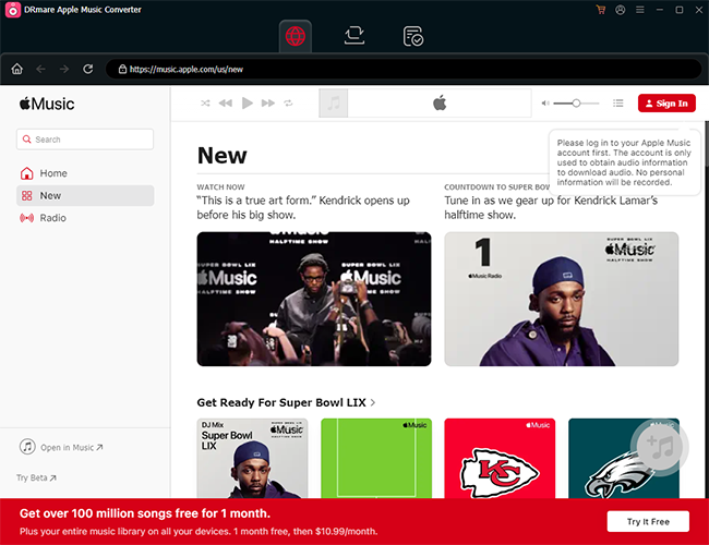sign in apple id in drmare apple music converter