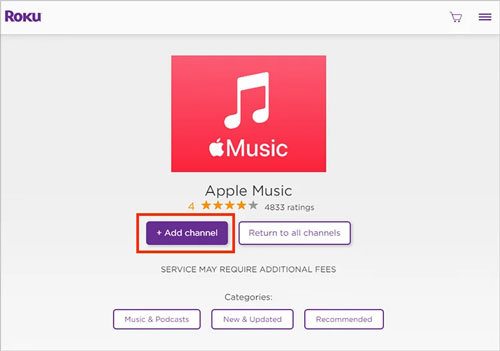 add apple music channel on roku channel store