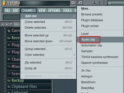 click audio clip to fl studio