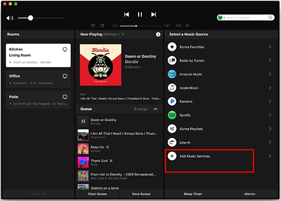 add music services sonos desktop