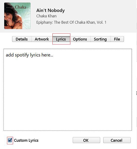 add lyrics to spotify local files via itunes