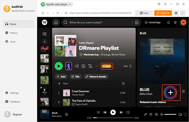 add spotify songs in audifab