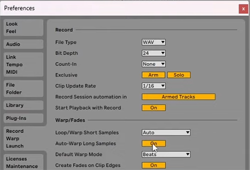 adjust ableton warp setting