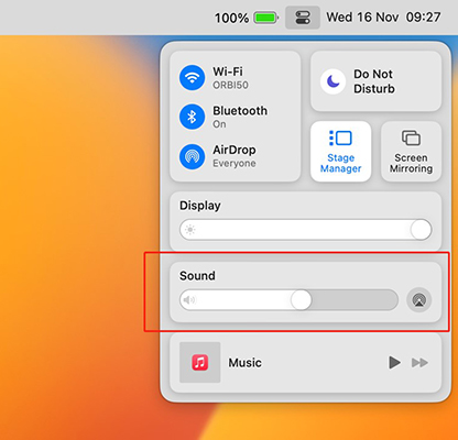 turn up mac volume via control center