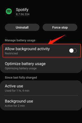 disable allow background activity for spotify android