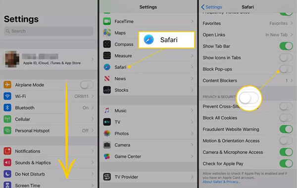 allow safari pop ups