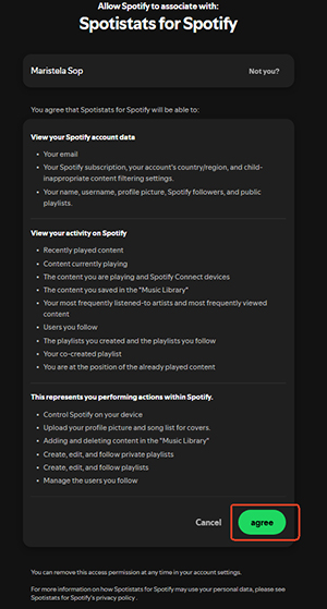 allow spotify to associate with spotistats for spotify