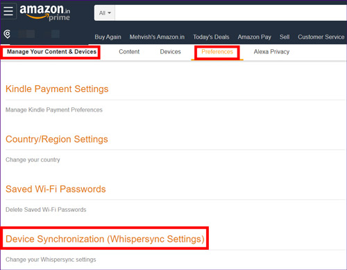 amazon whispersync settings