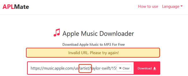 aplmate invalid artist link