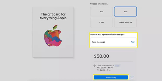 apple gift card add to bag