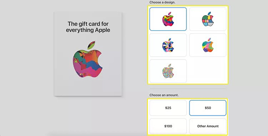 apple gift card choose amount