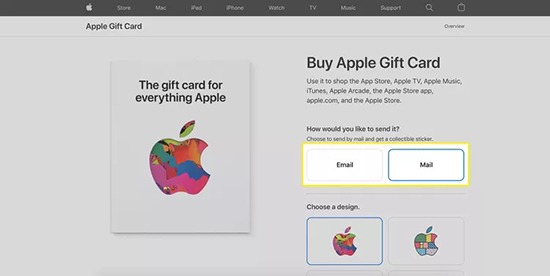 apple gift card choose send method