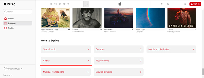 find charts on apple music