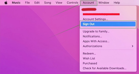 log out apple music on mac