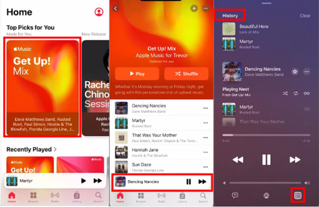 see apple music recently played in library