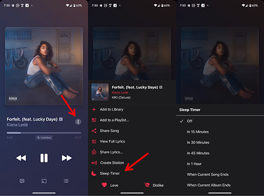 set sleep timer on apple music on android