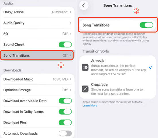 apple music song transitions on iphone