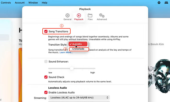 apple music song transitions on mac