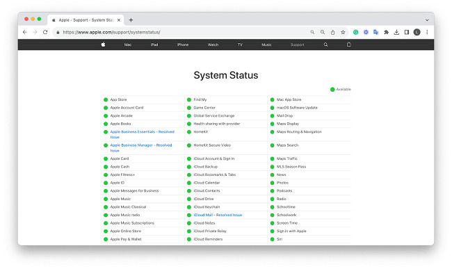check apple system status page