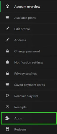 apps option on spotify