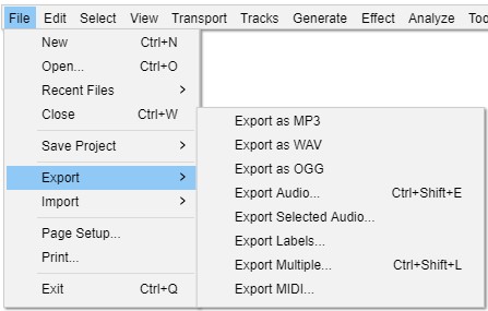 audacity export audio