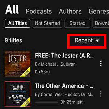 audible recent titles mobile