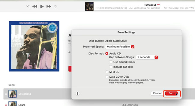 burn apple music to cd via music app