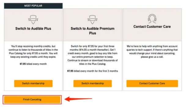 confirm audible free trial cancellation