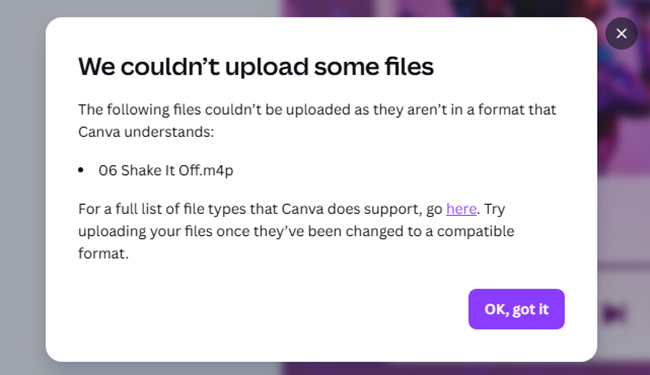 canva upload apple music failed