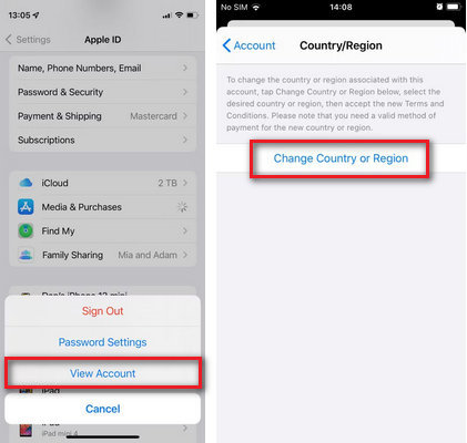 change apple account region