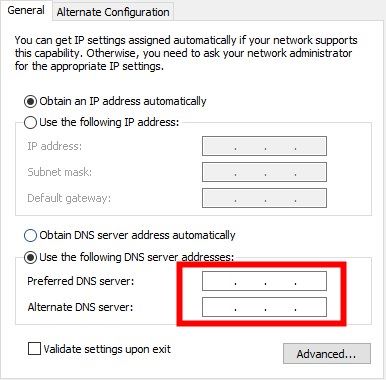 change dns address on computer