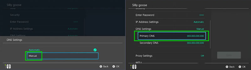 change nintendo switch dns settings