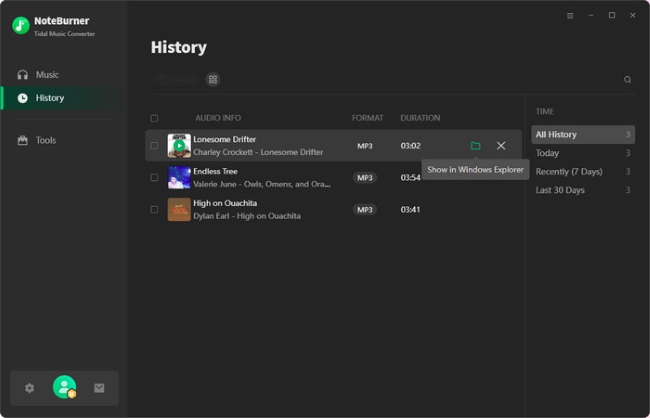 check noteburner converted tidal music