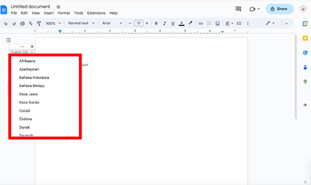 choose language google docs