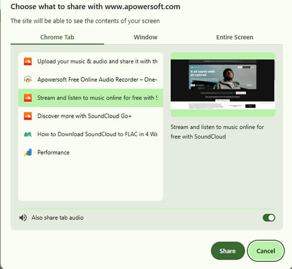 choose soundcloud tab in apowersoft