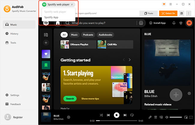 choose spotify mode in audifab