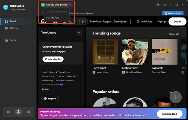 choose spotify mode tunecable