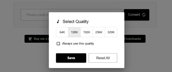 ezrip select youtube mp3 audio quality