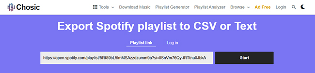chosic spotify to excel text converter