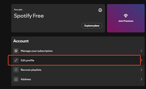 click edit profile on spotify account overview page
