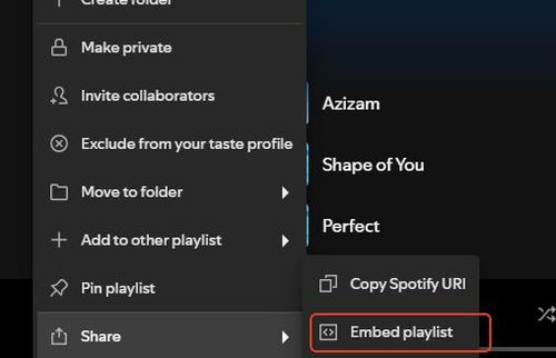 click on embed playlist in spotify