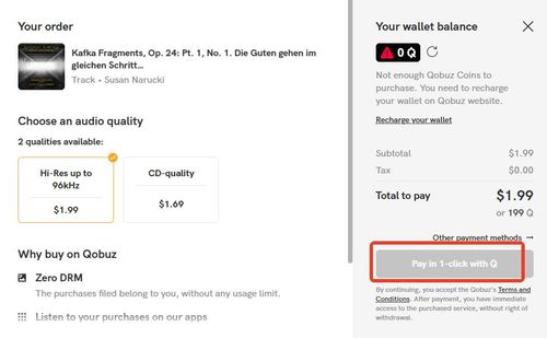click on pay in one click with option in qobuz and buy qobuz music