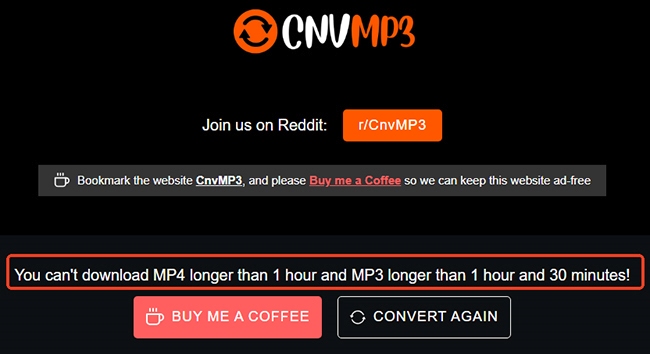 cnvmp3 download length limit