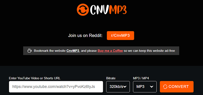 paste youtube link into cnvmp3
