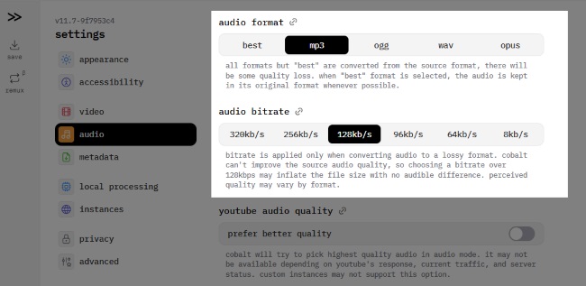 cobalt audio settings