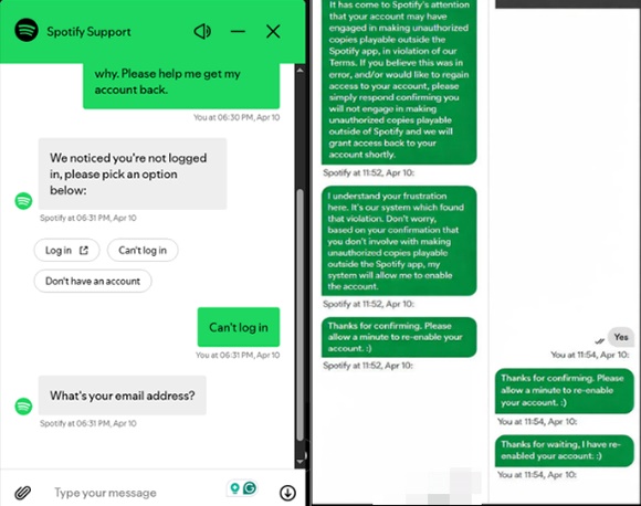 confirm and get spotify account back