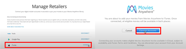connect itunes account on movies anywhere