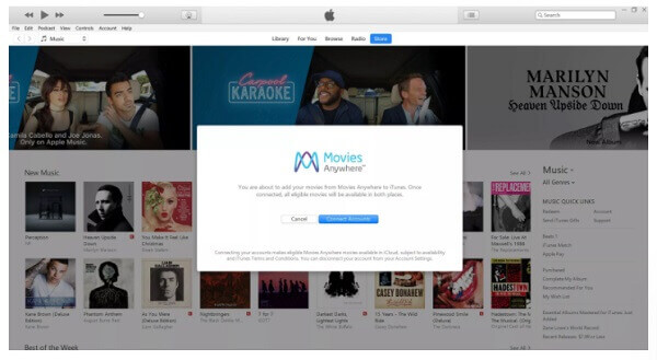 connect itunes account in moives anywhere