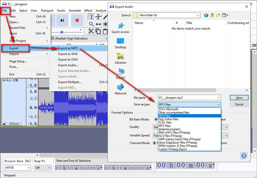 convert audio to wav by audacity