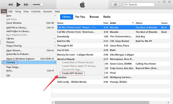 convert apple music to aiff with itunes